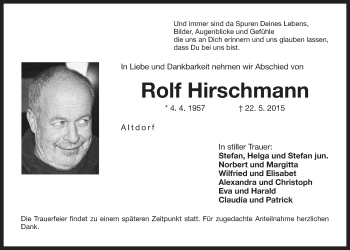 Traueranzeige von Rolf Hirschmann von Der Bote