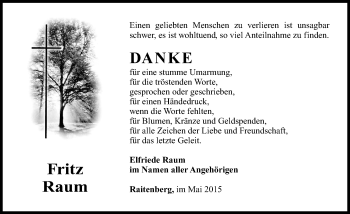 Traueranzeige von Fritz Raum von Hersbrucker Zeitung