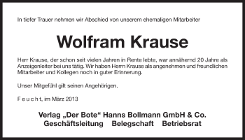Traueranzeige von Wolfram Krause von Der Bote