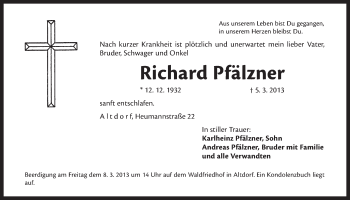 Traueranzeige von Richard Pfälzner von Der Bote