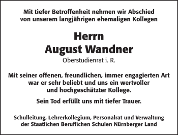 Traueranzeige von August Wandner von Pegnitz-Zeitung