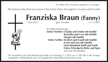 Traueranzeige von Franziska Braun von Pegnitz-Zeitung
