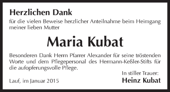 Traueranzeige von Maria Kubat von Pegnitz-Zeitung