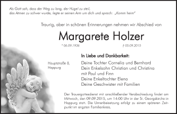 Traueranzeige von Margarete Holzer von Hersbrucker Zeitung