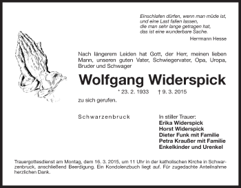 Traueranzeige von Wolfgang Widerspick von Der Bote