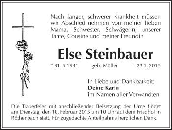 Traueranzeige von Else Steinbauer von Pegnitz-Zeitung