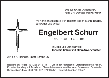Traueranzeige von Engelbert Schurr von Der Bote