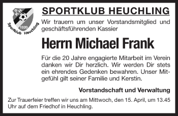Traueranzeige von Michael Frank von Pegnitz-Zeitung