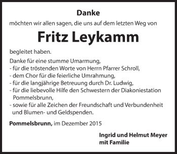 Traueranzeige von Fritz Leykamm von Hersbrucker Zeitung