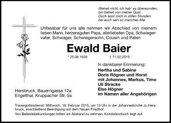 Traueranzeige von Ewald Baier von Hersbrucker Zeitung