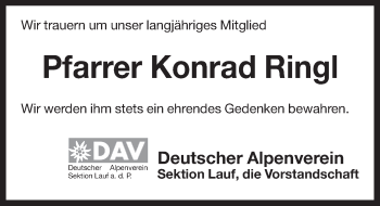 Traueranzeige von Konrad Ringl von Pegnitz-Zeitung