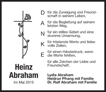 Traueranzeige von Heinz Abraham von Der Bote