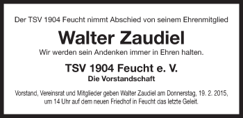 Traueranzeige von Walter Zaudiel von Der Bote