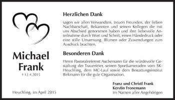 Traueranzeige von Michael Frank von Pegnitz-Zeitung