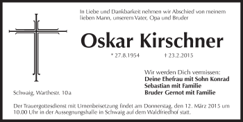 Traueranzeige von Oskar Kirschner von Pegnitz-Zeitung