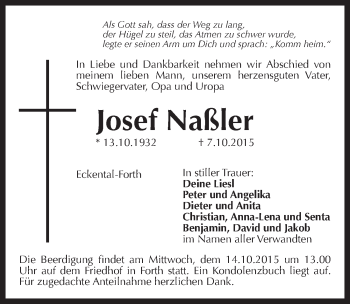 Traueranzeige von Josef Naßler von Pegnitz-Zeitung