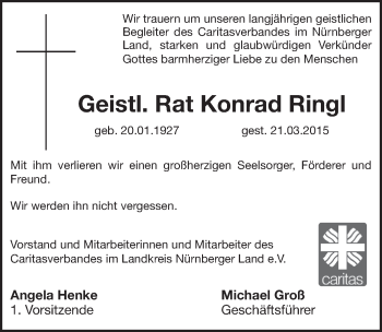 Traueranzeige von Konrad Ringl von Pegnitz-Zeitung
