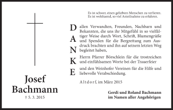 Traueranzeige von Josef Bachmann von Der Bote