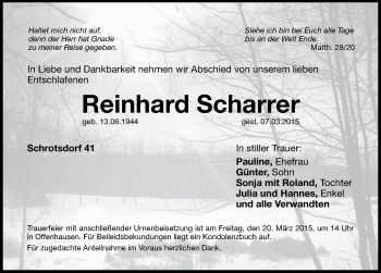 Traueranzeige von Reinhard Scharrer von Hersbrucker Zeitung