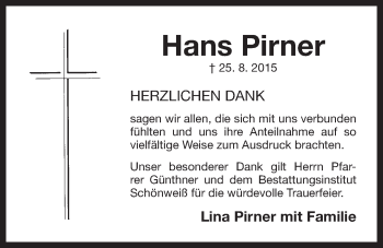 Traueranzeige von Hans Pirner von Der Bote