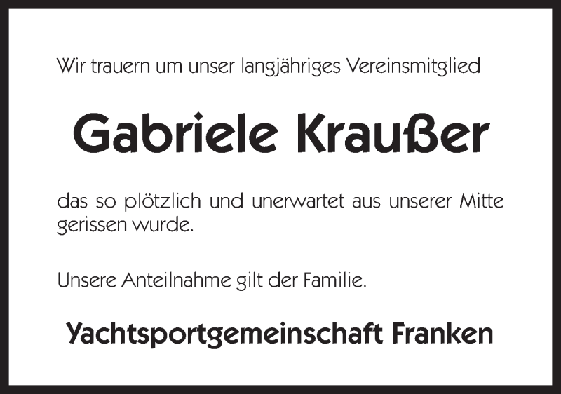 Traueranzeige für Gabriele Kraußer vom 30.07.2015 aus Der Bote
