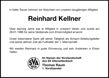 Traueranzeige von Reinhard Kellner von Hersbrucker Zeitung