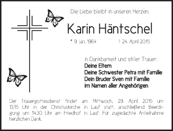 Traueranzeige von Karin Häntschel von Pegnitz-Zeitung