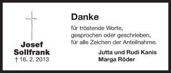 Traueranzeige von Josef Sollfrank von Der Bote