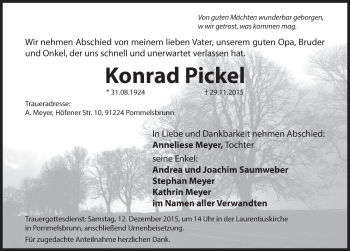 Traueranzeige von Konrad Pickel von Hersbrucker Zeitung