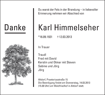 Traueranzeige von Karl Himmelseher von Der Bote