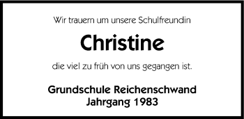 Traueranzeige von Christine  von Hersbrucker Zeitung