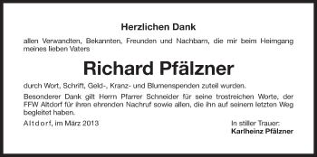 Traueranzeige von Richard Pfälzner von Der Bote