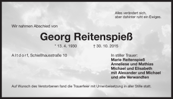 Traueranzeige von Georg Reitenspieß von Der Bote