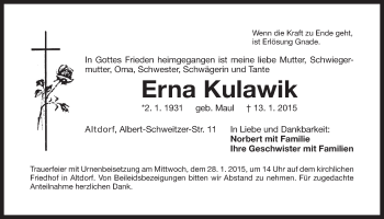 Traueranzeige von Erna Kulawik von Der Bote