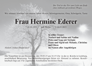 Traueranzeige von Hermine Ederer von Pegnitz-Zeitung