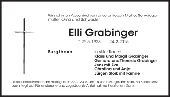 Traueranzeige von Elli Grabinger von Der Bote