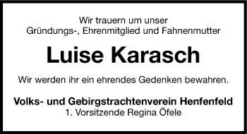 Traueranzeige von Luise Karasch von Hersbrucker Zeitung