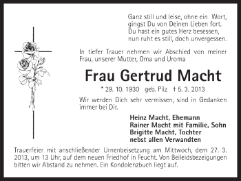Traueranzeige von Gertrud Macht von Der Bote