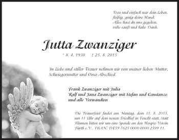 Traueranzeige von Jutta Zwanziger von Der Bote