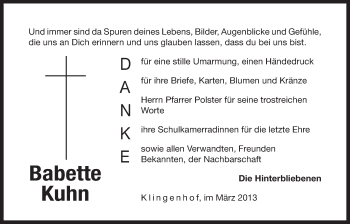 Traueranzeige von Babette Kuhn von Der Bote