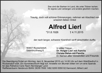 Traueranzeige von Alfred Lierl von Pegnitz-Zeitung
