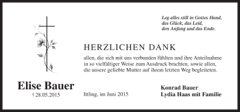 Traueranzeige von Elise Bauer von Pegnitz-Zeitung