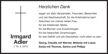 Traueranzeige von Berta Kalb von Der Bote