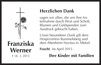 Traueranzeige von Franziska Werner von Der Bote