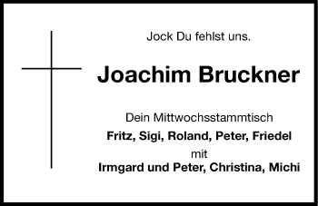 Traueranzeige von Joachim Bruckner von Hersbrucker Zeitung