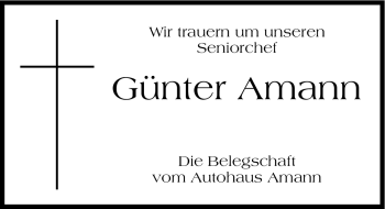 Traueranzeige von Günter Amann von Hersbrucker Zeitung