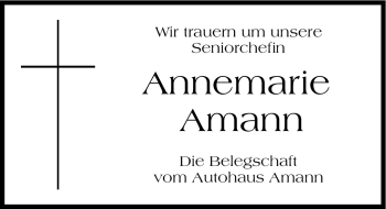 Traueranzeige von Annemarie Amann von Hersbrucker Zeitung