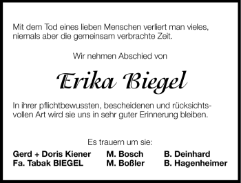 Traueranzeige von Erika Biegel von Hersbrucker Zeitung