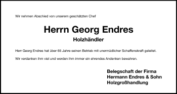 Traueranzeige von Georg Endres von Hersbrucker Zeitung