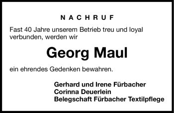 Traueranzeige von Georg Maul von Hersbrucker Zeitung